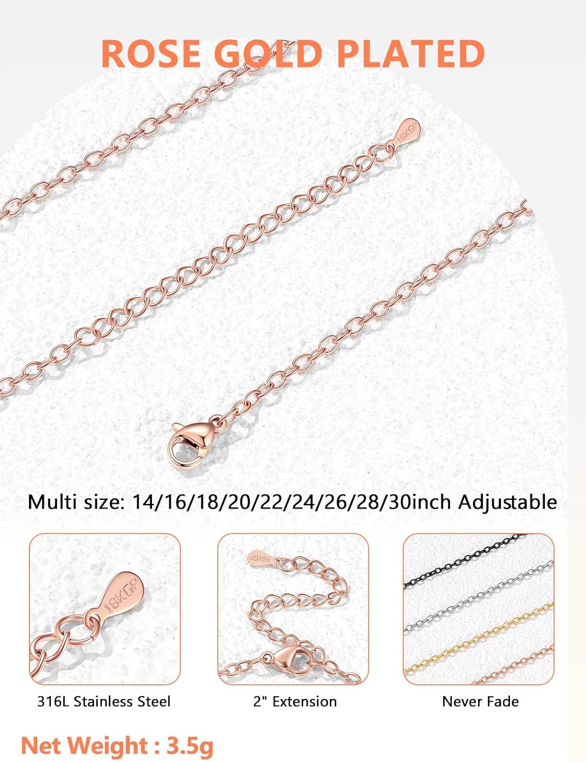Thumbnail 2 de Silvora Chaîne gourmette en acier inoxydable pour femme – largeur 2 mm, longueurs de 36 à 76 cm, sans pendentif