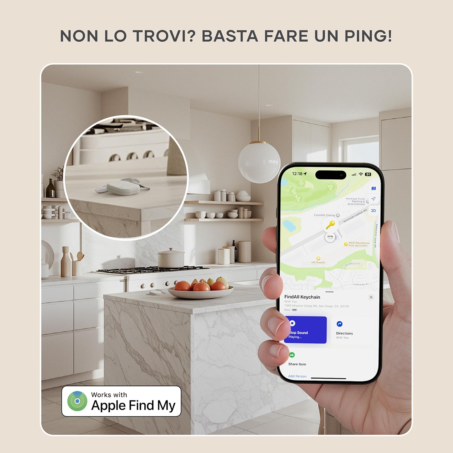 Thumbnail 3 de SATECHI FindAll localizzatore per chiavi con Apple Find My, ricarica wireless e avviso acustico potente (beige)