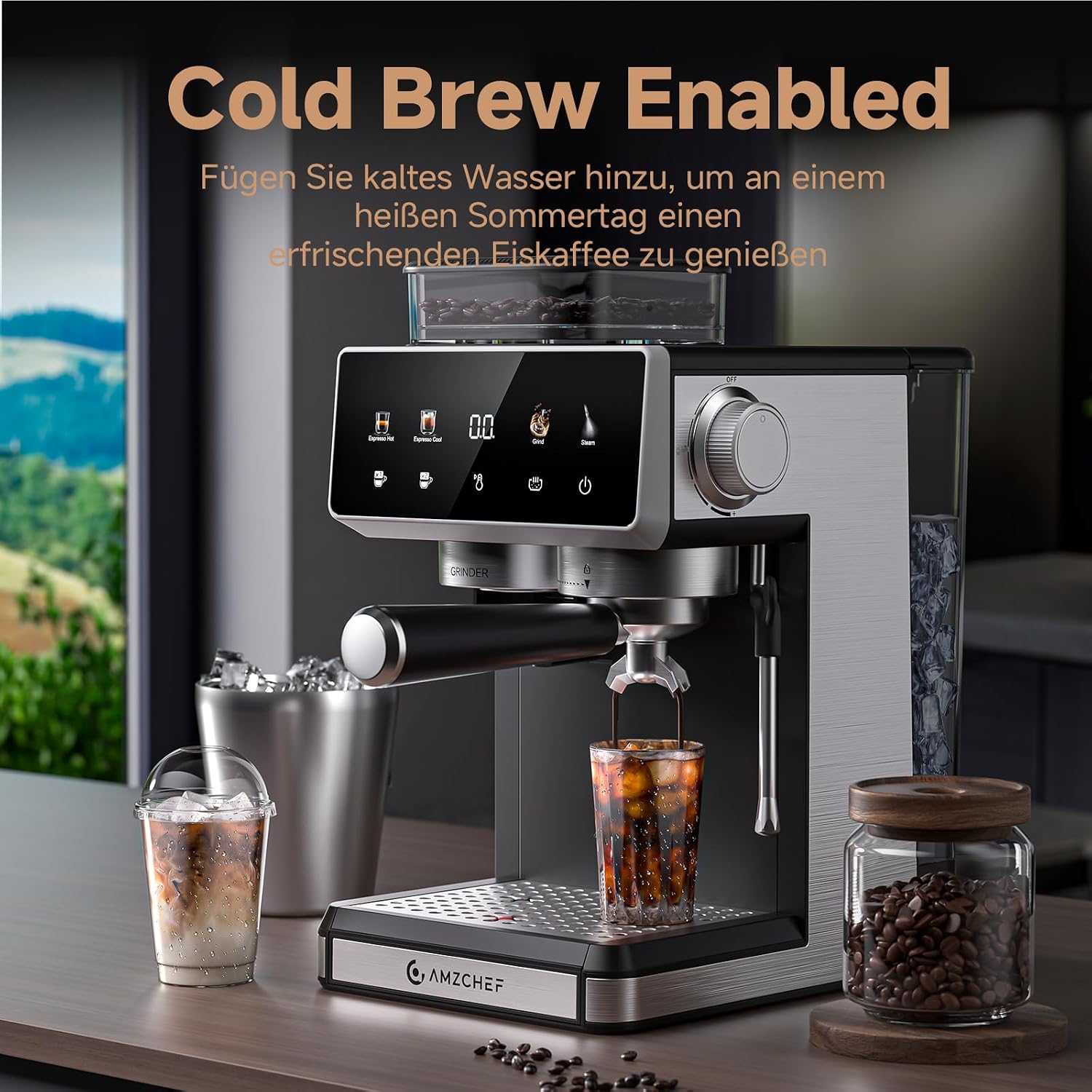 Thumbnail 6 de AMZCHEF Siebträgermaschine mit Mahlwerk – 20 Bar Espresso-Power für Zuhause