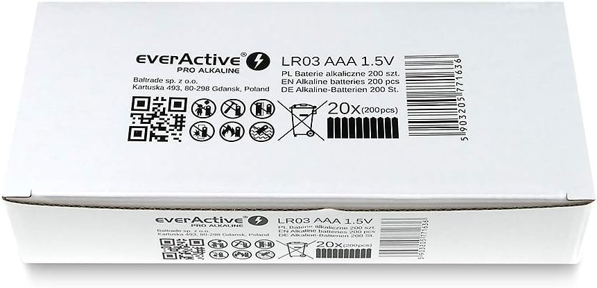 Detalle 2 de everActive baterie alkaliczne AAA LR03/R03, 1,5 V, 200 sztuk