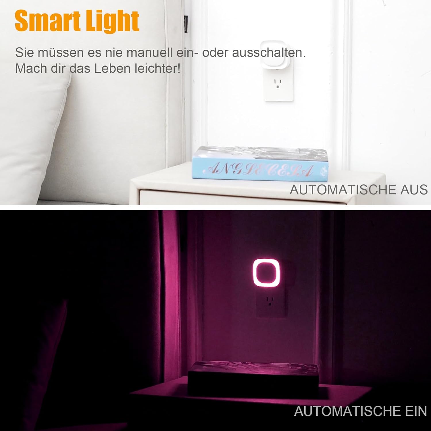 Thumbnail 1 de YUNLEX Nachtlicht Steckdose 2er-Set mit Dämmerungssensor, dimmbar und rosa – Sicherheit und Flair für Kinderzimmer