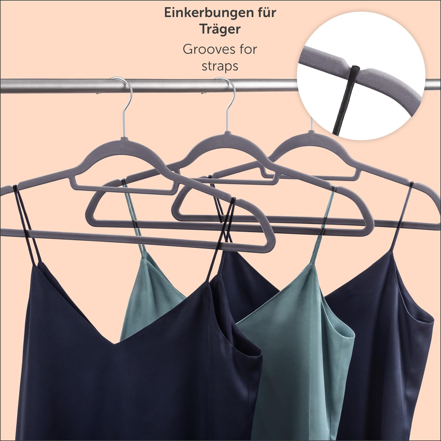 Detalle 1 de Blumtal Velvet Clothes Hangers, 20 Pack, Grey, Non-Slip with Swivel Hooks