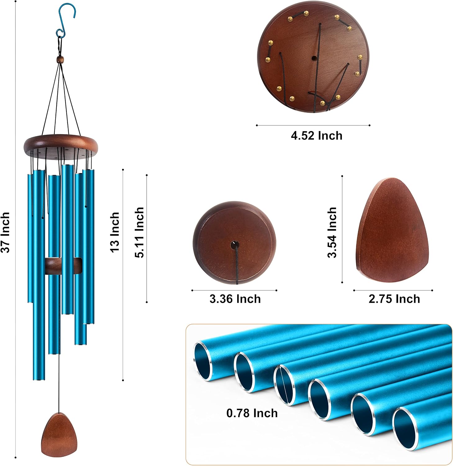 Detalle de Bursvik Bursvik-62C Classic 37" Blue Aluminum Wind Chimes