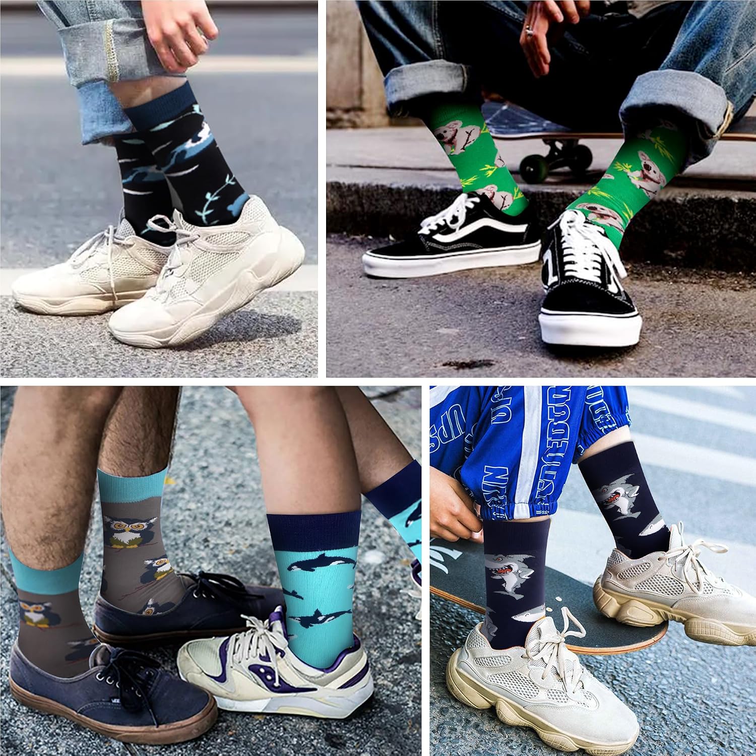 Detalle de WeciBor 12 Paar bunte Herren-Socken mit Tiermotiven (Baumwolle) – witzige Crew-Socken