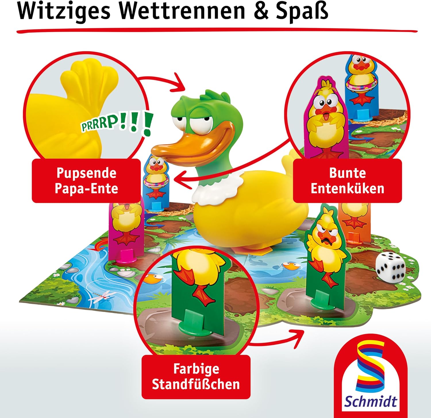 Detalle de Schmidt Spiele 40665 Pupsparade – Kinderspiel ab 4 Jahren, Actionspiel für 2–4 Spieler