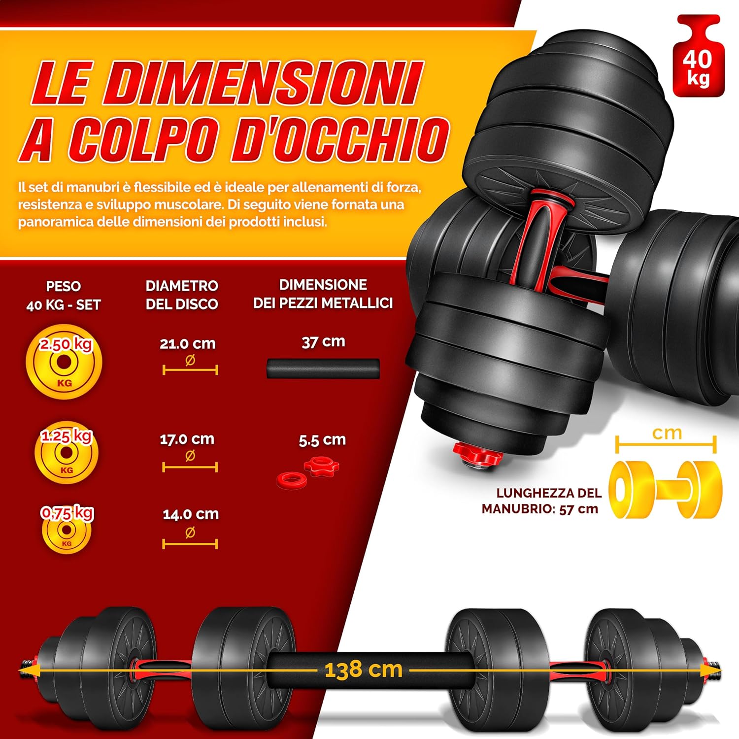 Detalle de RE:SPORT Set di manubri regolabili 2 in 1 15–40 kg con raccordo 300 mm