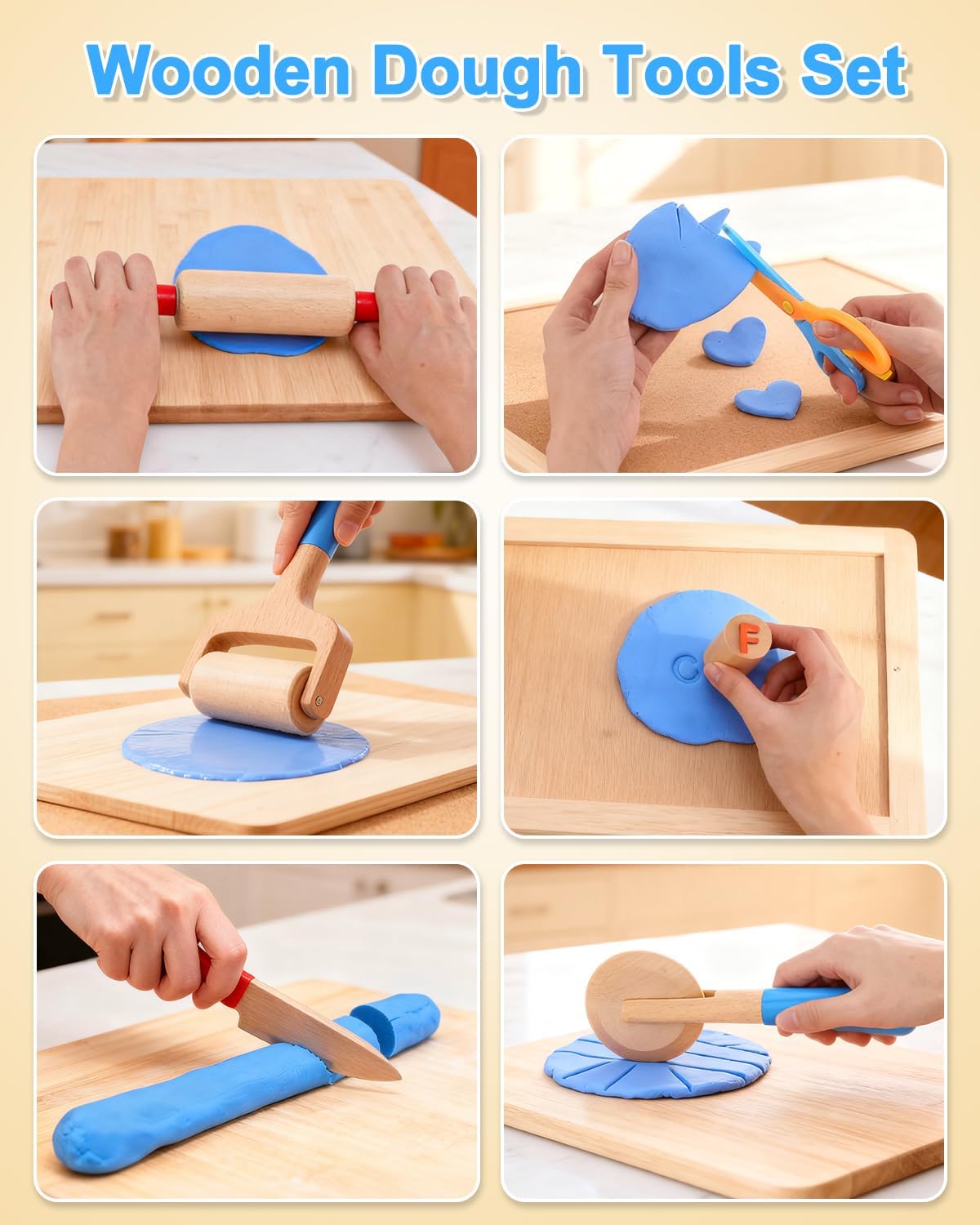 Detalle 1 de Wooden Dough Tool Set for Kids Ages 3–6