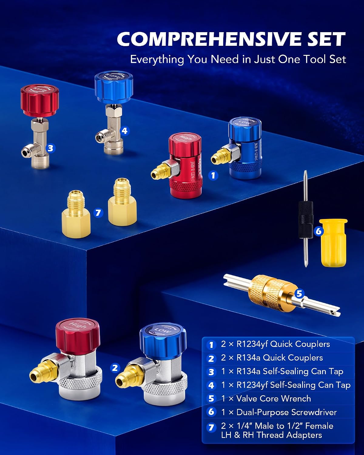 Thumbnail 2 de Orion Motor Tech R1234yf 4-Way AC Gauge Set with Hoses, Quick Couplers, and Self-Sealing Can Taps