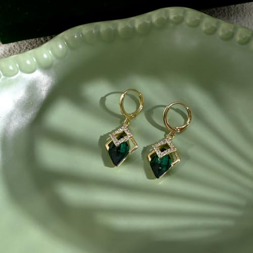 Thumbnail 6 de Aliyoham Emerald Green Hoop Earrings with Cubic Zirconia – 18K Gold Plated Dangle Hoops