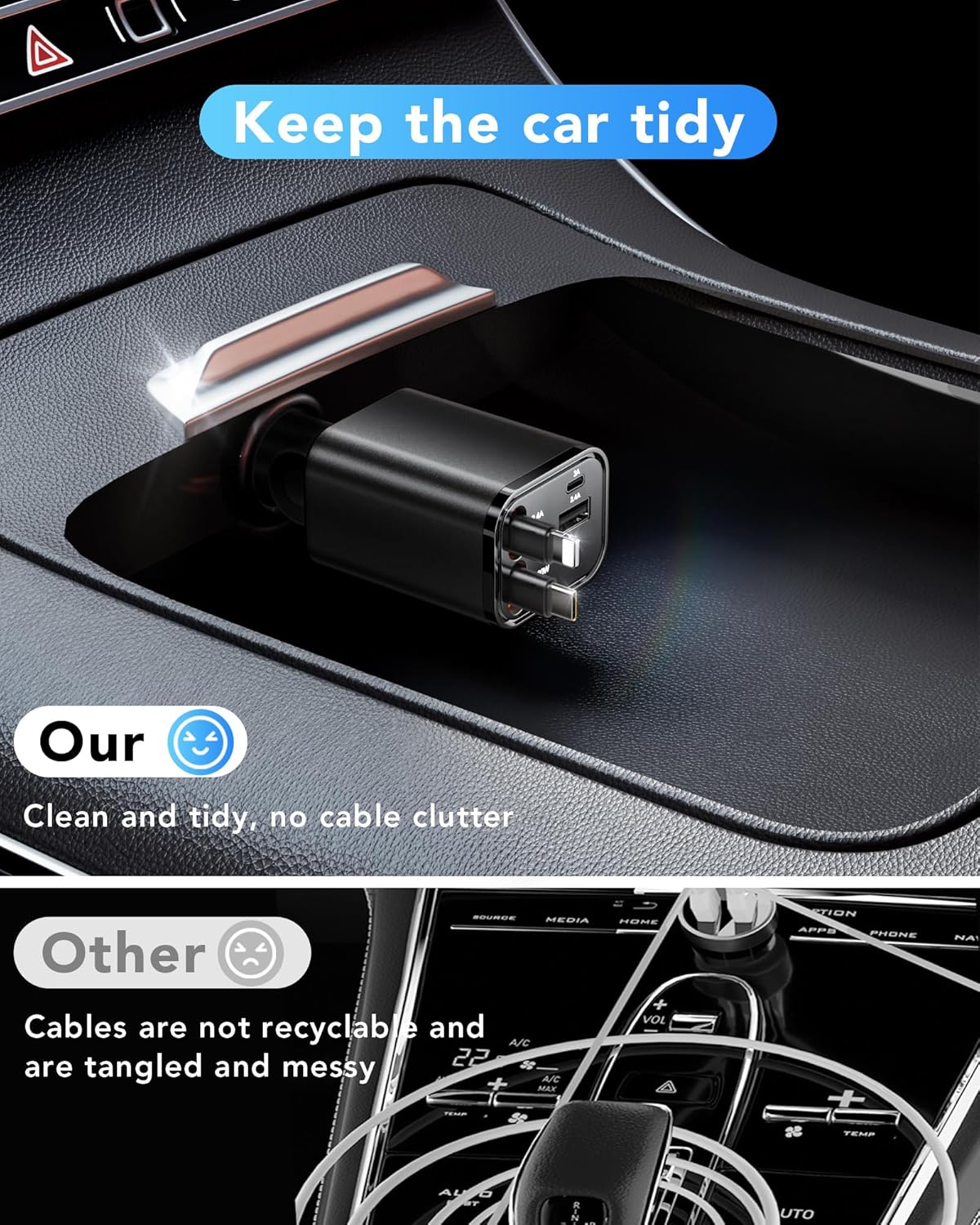 Thumbnail 4 de COCIVIVRE 4 in 1 Auto Ladegerät – ausziehbares USB Schnellladegerät für Zigarettenanzünder, kompatibel mit iPhone, Galaxy, Pixel & mehr