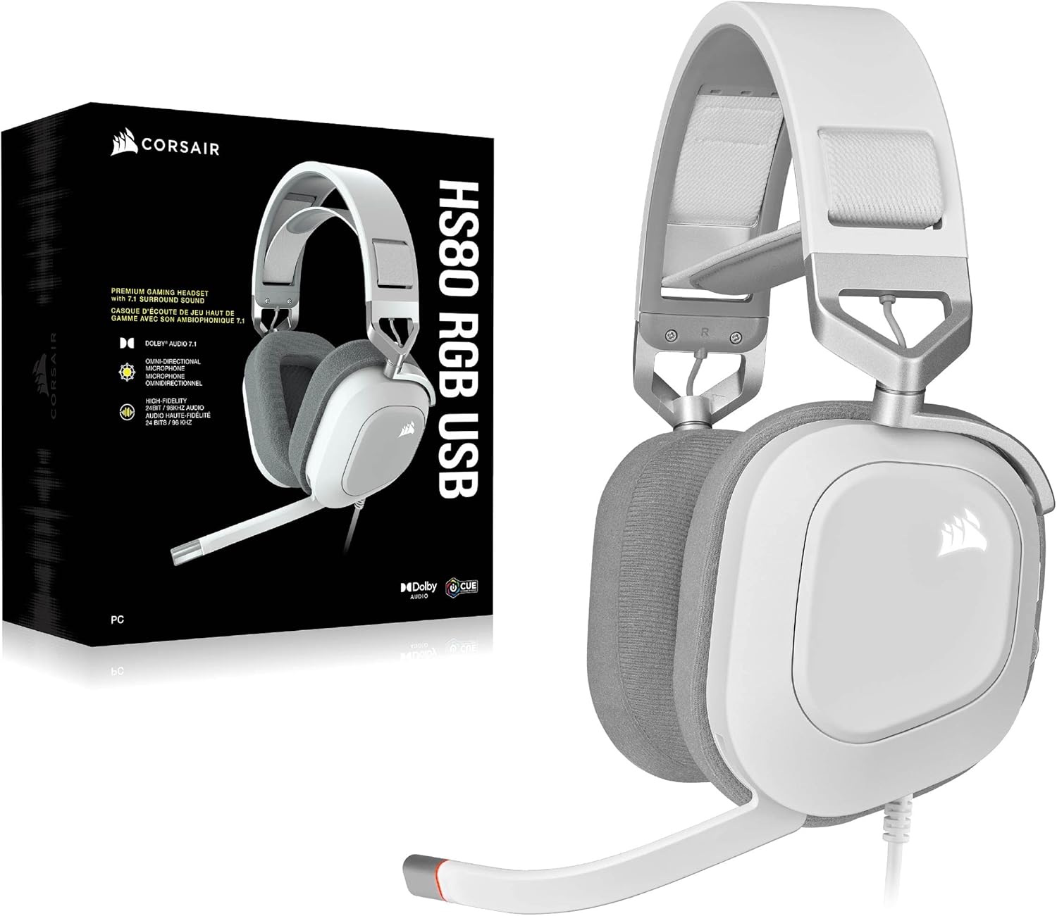 Thumbnail 6 de Corsair HS80 RGB USB – Casque Gaming Premium avec Dolby Son Surround 7.1 (Blanc)