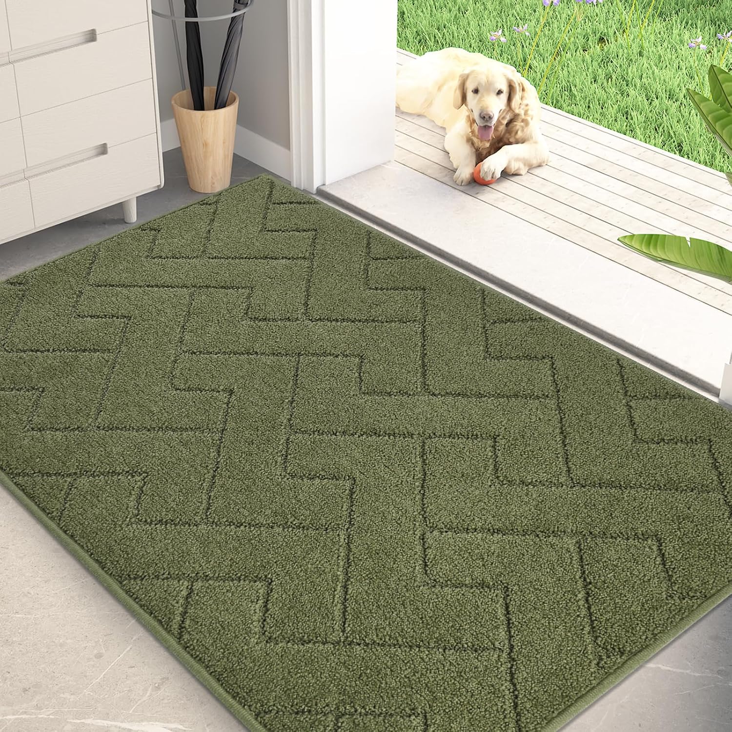 Detalle de Purrugs Dirt Trapping Door Mat 34" x 59" — Non-Slip, Machine-Washable Entry Rug for Muddy Shoes & Paws (Sage Green)