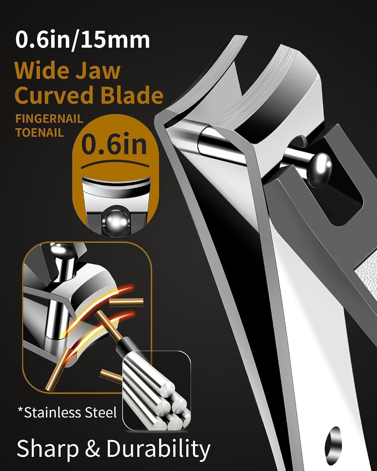 Thumbnail 4 de EBEWANLI Large Nail Clippers: 15mm Ultra Wide Jaw with Built‑in Nail File