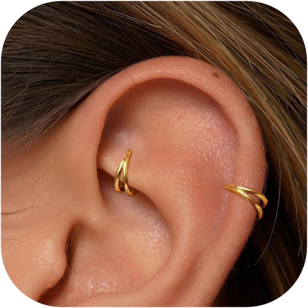 Detalle de Qyalie cartilage hoop earrings, stainless steel