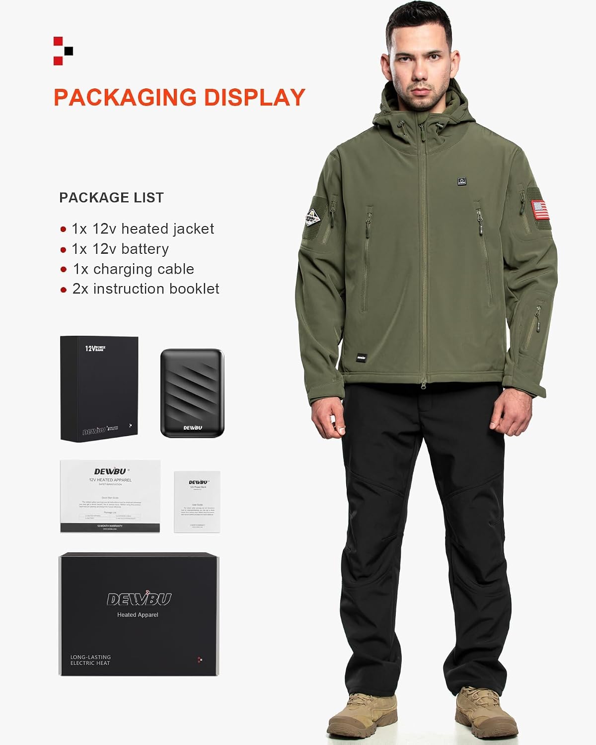 Detalle de DEWBU DB-0125 Heated Jacket for Men, 5 Heating Zones, 12V Battery