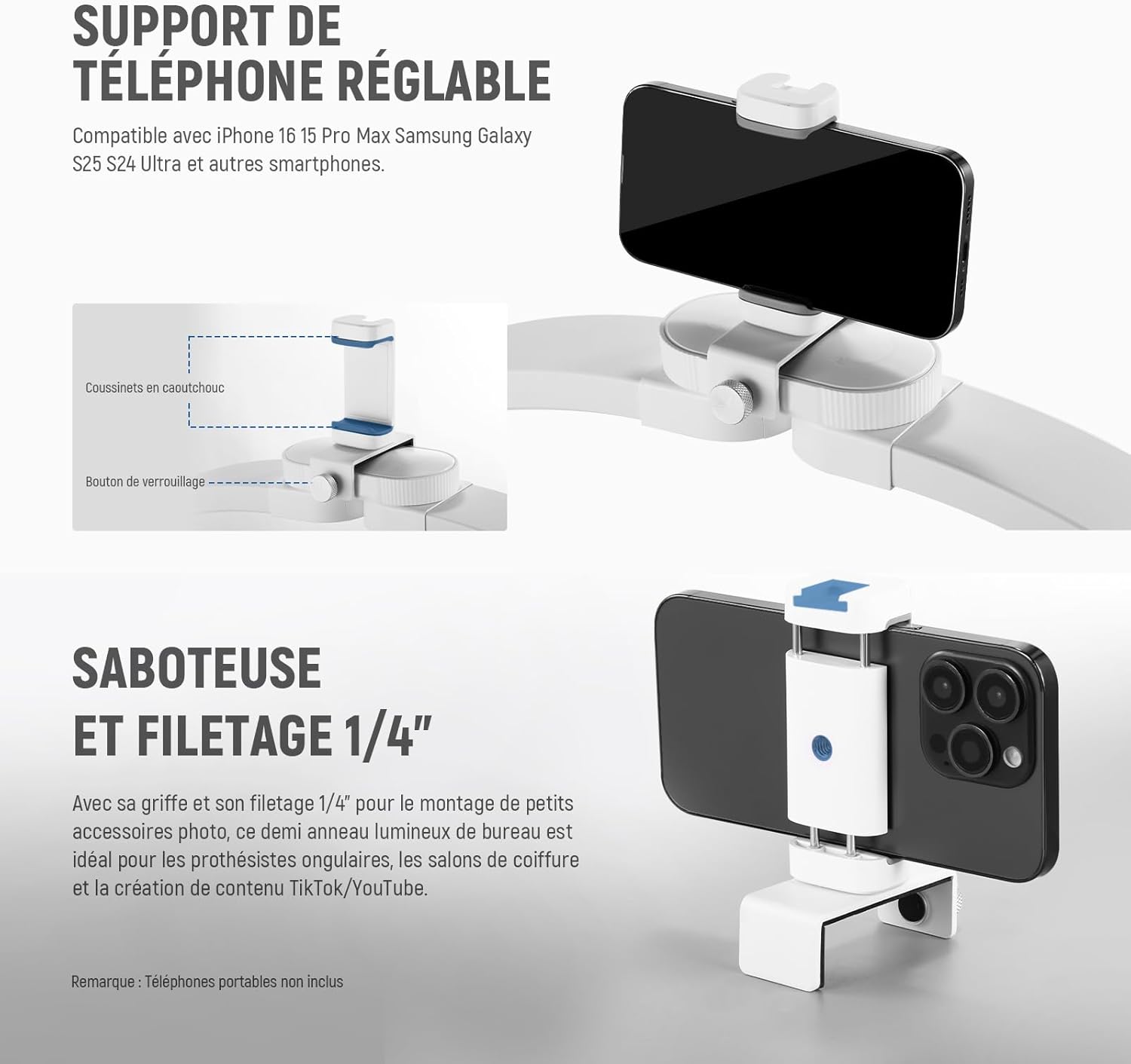 Thumbnail 3 de NEEWER Basics HM04-D lampe à ongles demi-lune 58 cm, 308 LED bi-color 28W pliable