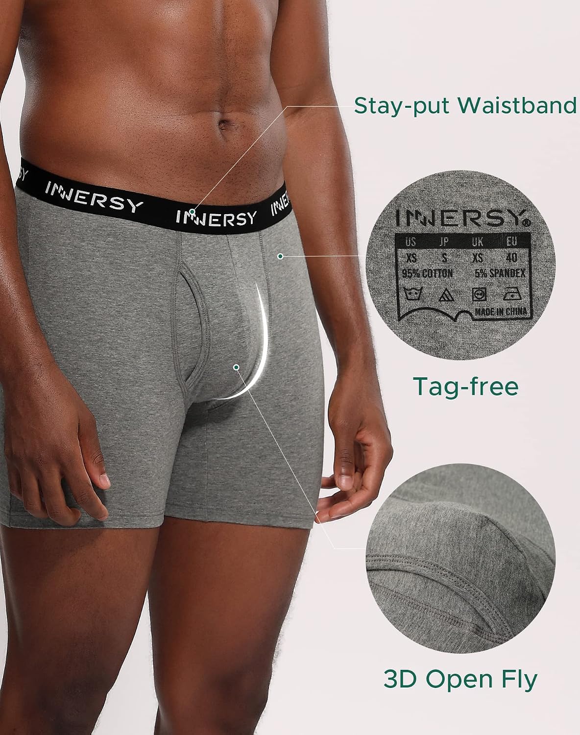 Detalle de INNERSY Mens Boxers Shorts Multipack Cotton Underpants with Fly – Pack of 4