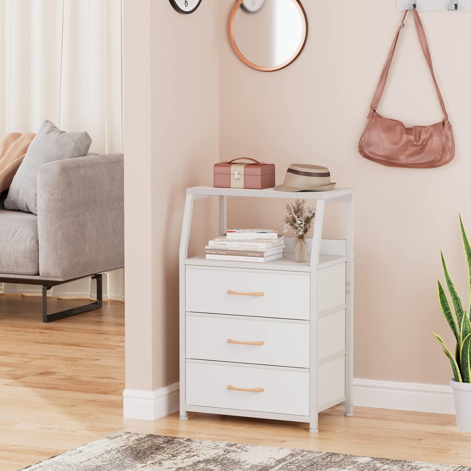 Detalle 2 de Furnulem White Nightstand 3-Drawer 28.3" H