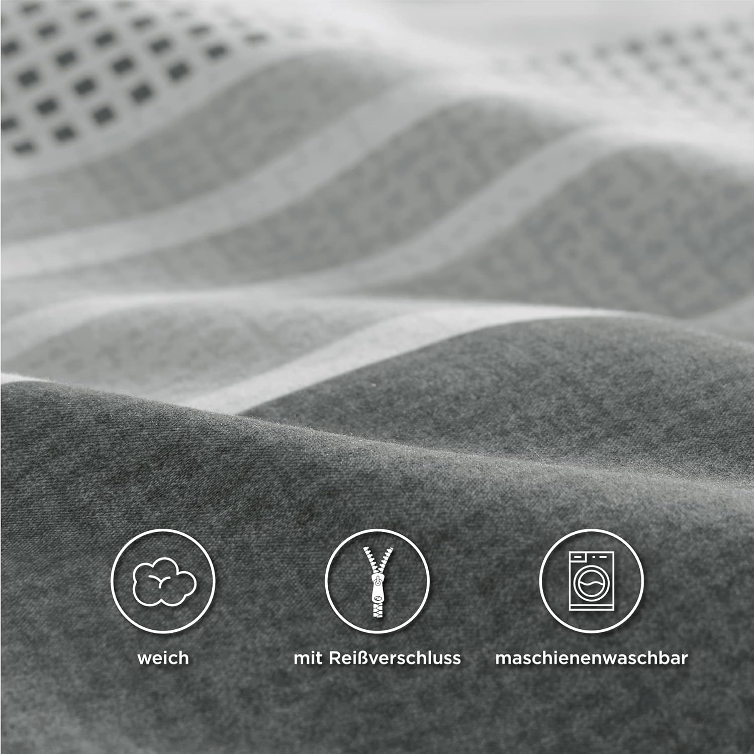 Thumbnail 1 de BEDSURE Wendebettwäsche 200x200 3-teilig (Streifen, grau) mit Reißverschluss