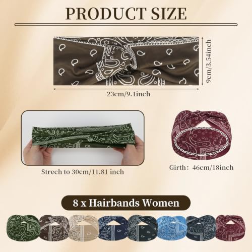 Detalle de 8 Wide Headbands for Women's Hair by TianFukj – Bohemian, Sweat-Absorbing and Versatile