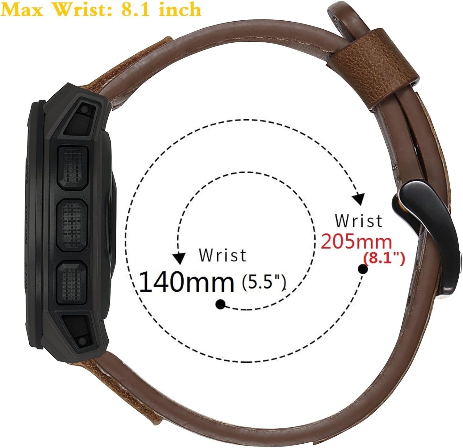 Thumbnail 3 de Leather Strap for Garmin Instinct, Instinct 2, Instinct 3 45mm – Dark Brown Genuine Leather, 22mm