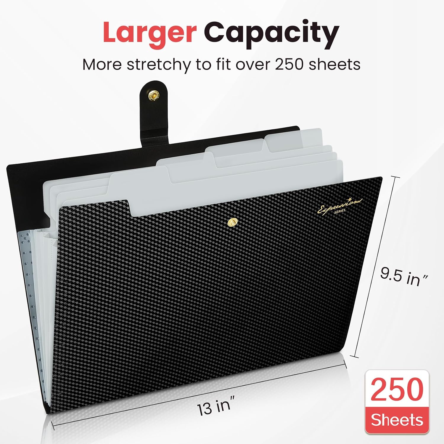 Detalle de Sooez SZA0103-0302A Expanding File Folder, 5 Pockets, Black, A4/Letter