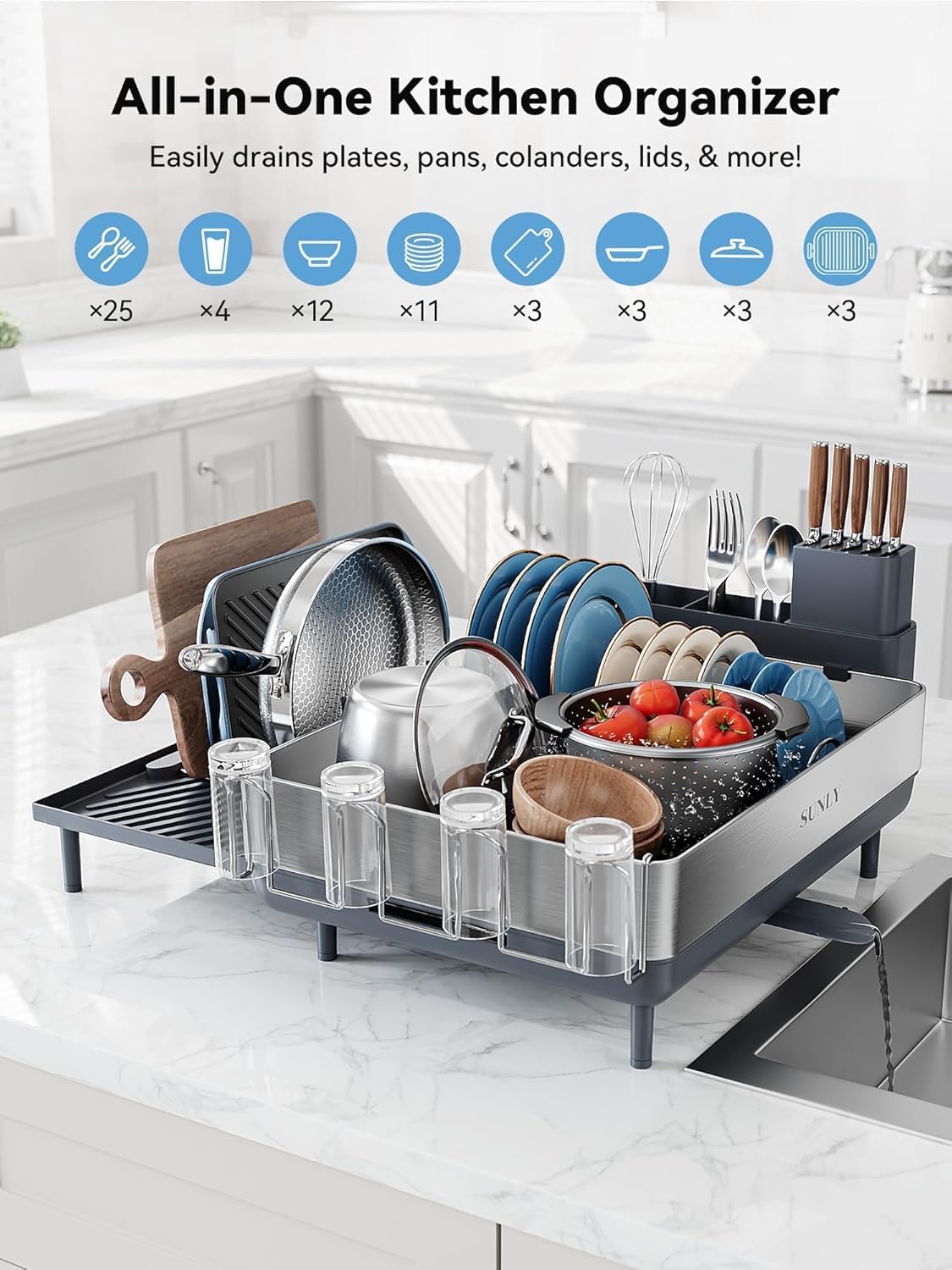 Thumbnail 6 de SUNLY Large Dish Drying Rack: Expandable 304 Stainless Steel Drainer for Kitchen Counter