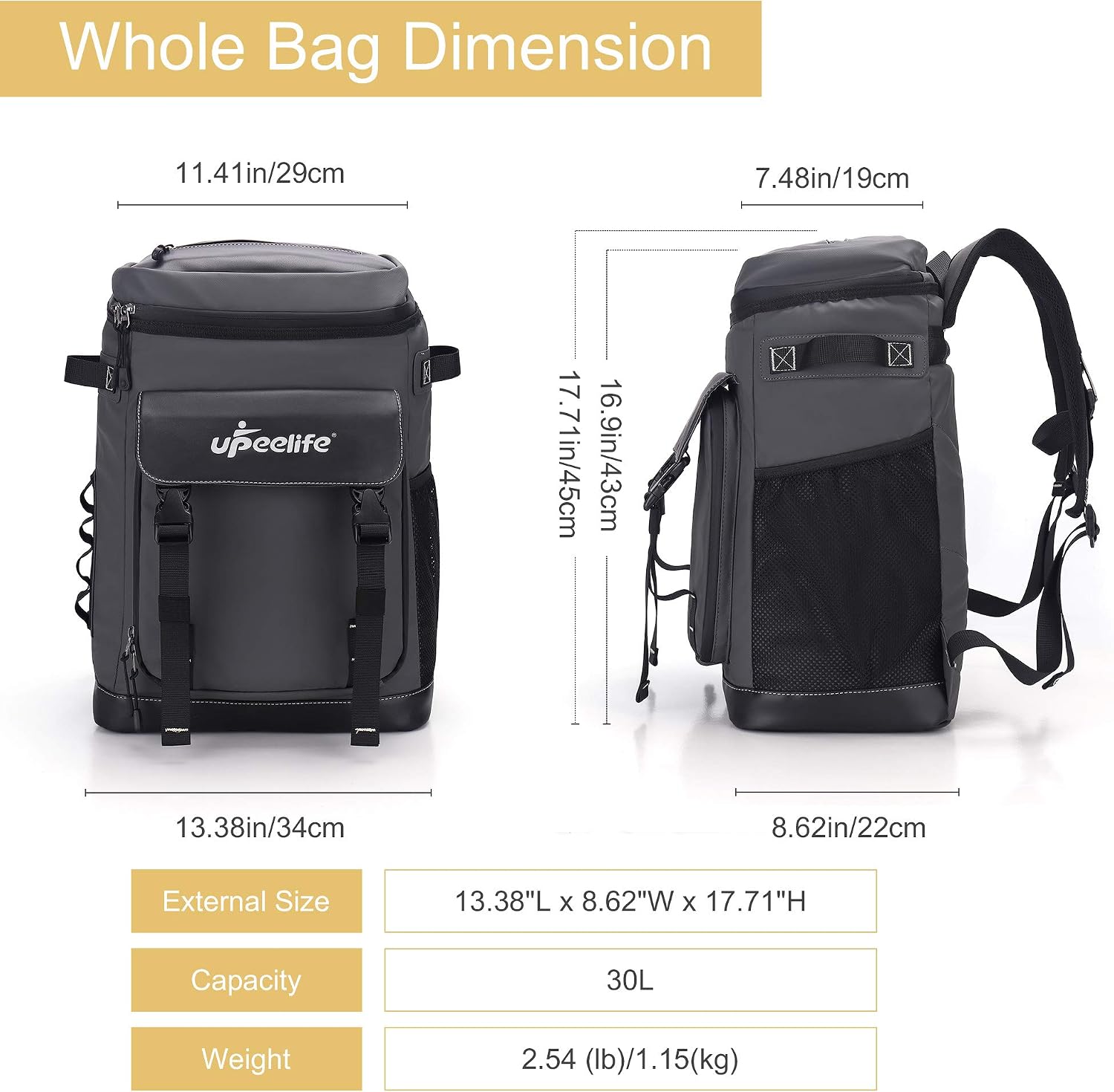 Detalle de Upeelife Sac à Dos Isotherme 30L – Grand Sac Glacière Étanche, Pique-Nique pour Homme & Femme