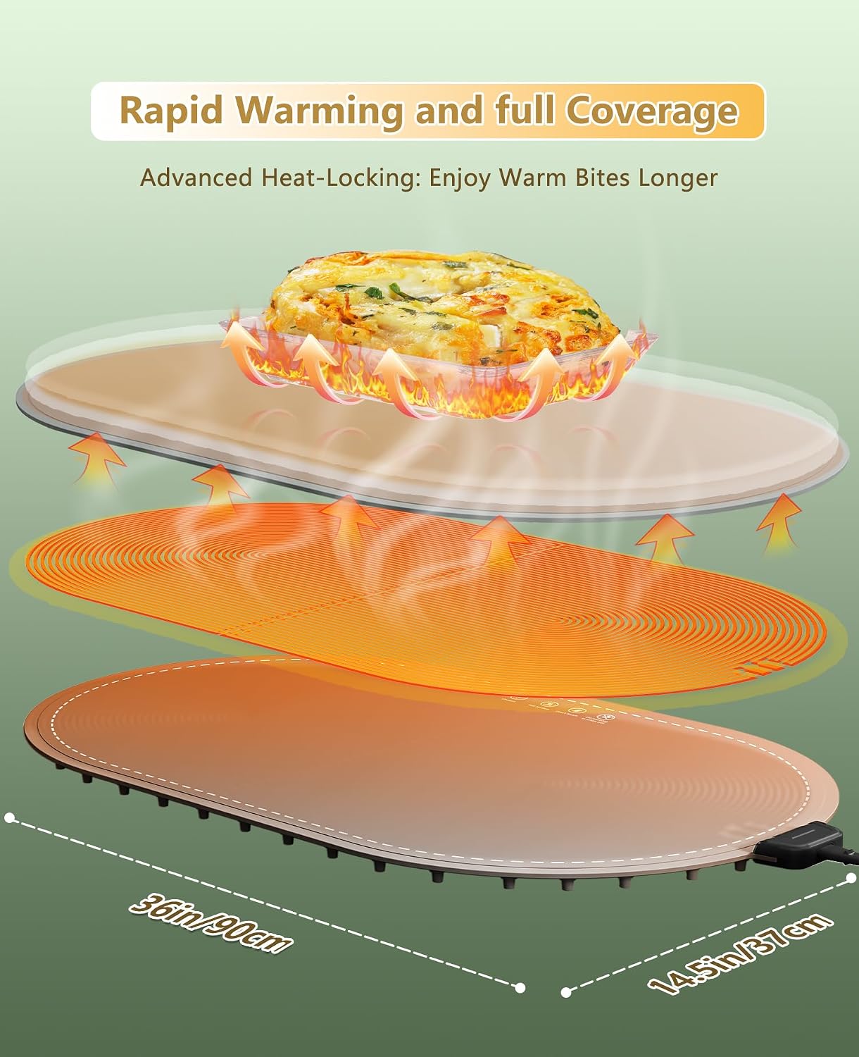 Detalle 2 de WUEAOA ZC670 Extra-Large Silicone Food Warming Mat, 3 Heat & Timer Settings
