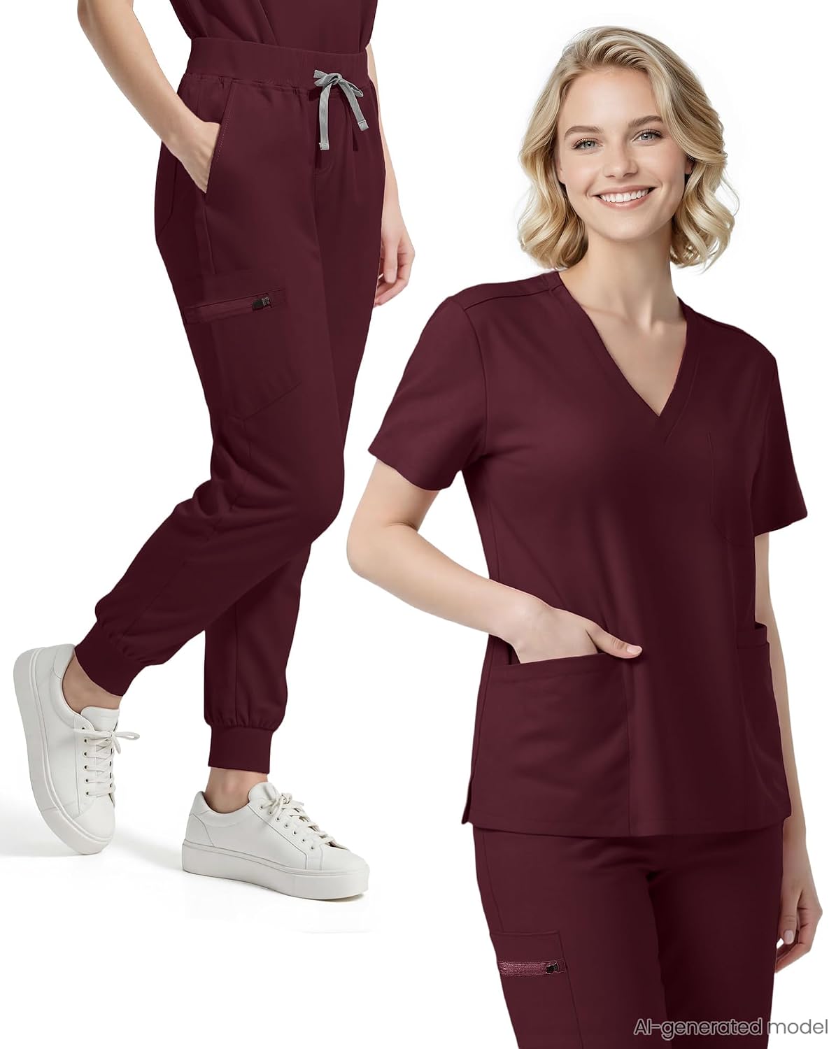 Detalle 2 de Eipnare Women's V-Neck Jogger Scrub Set, 9 Pockets, Stretch Fabric