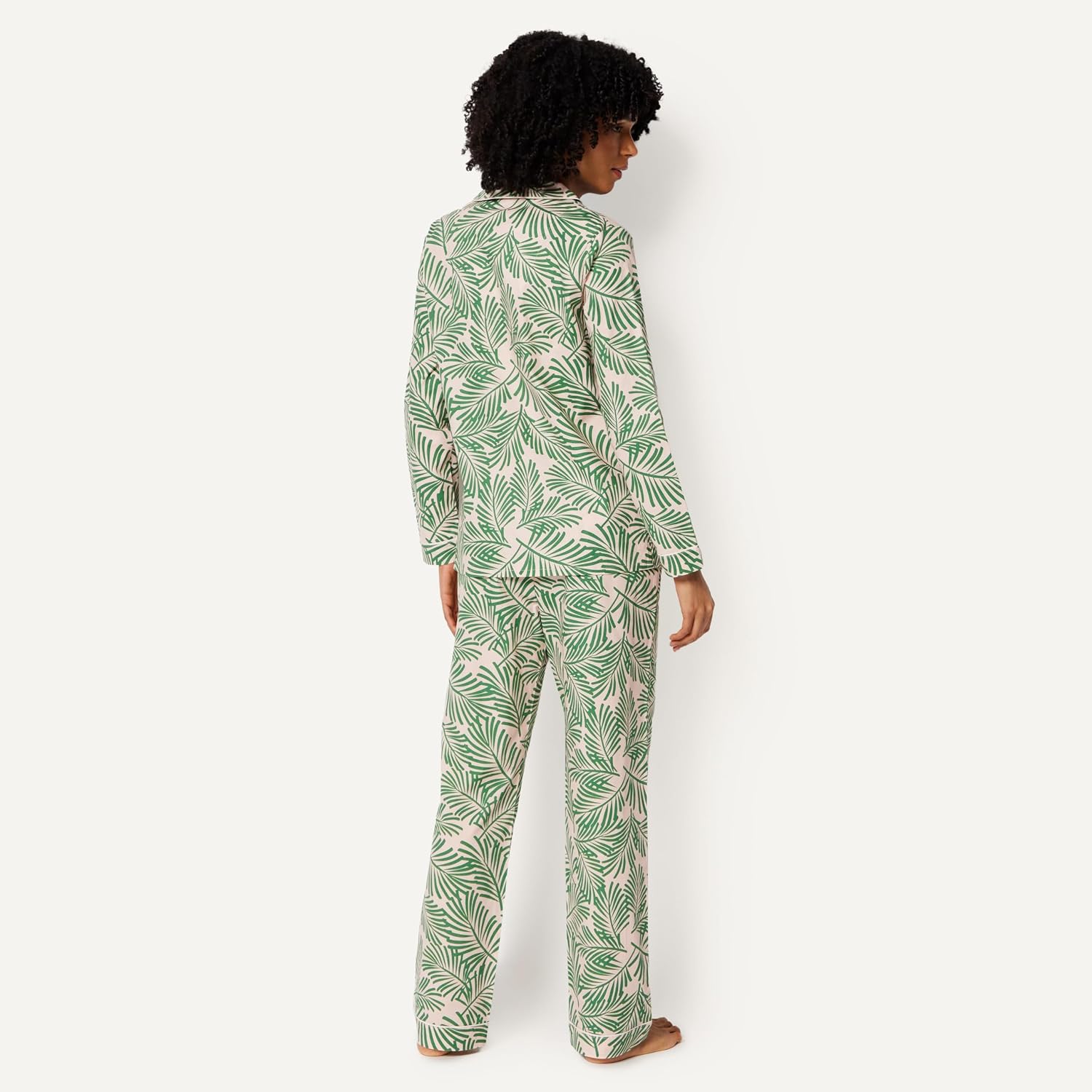 Detalle de Amazon Essentials Women's Cotton Stretch Poplin Pajama Set (Long Sleeve Shirt + Pants)