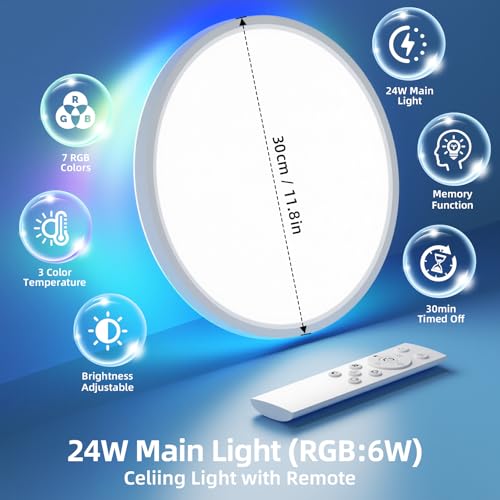 Detalle de Taipow Plafón LED regulable para techo (24W, 2160 LM) con RGB y mando a distancia