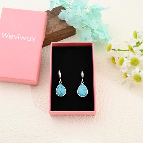 Thumbnail 6 de Weviway Silver Turquoise Teardrop Earrings — Vintage Boho, Hypoallergenic, Lightweight