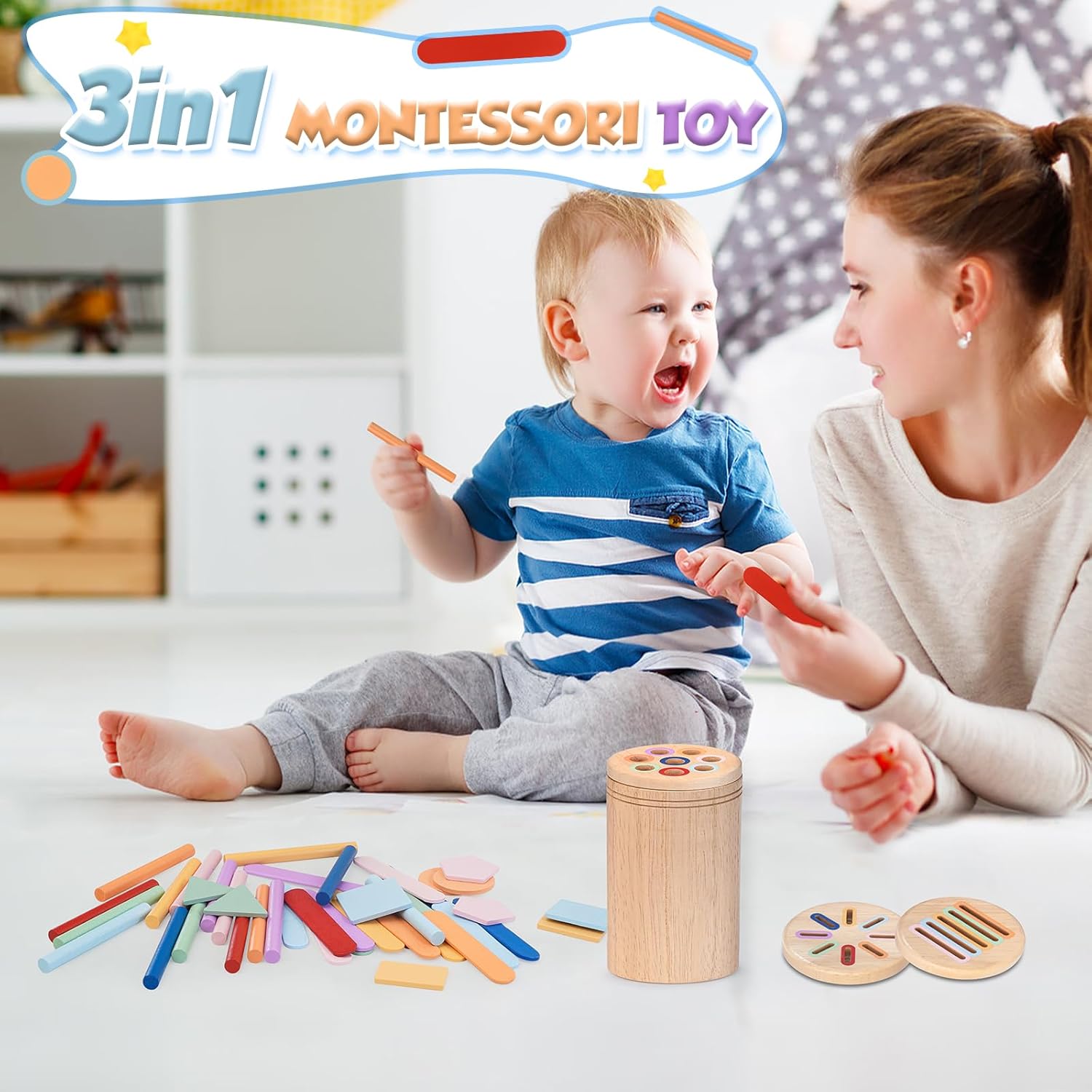 Thumbnail 4 de Akosuntoys 3-in-1 Montessori Wooden Toy for 1–3 Year Olds