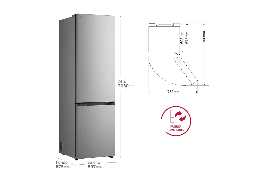 Detalle 2 de LG GBBS524DSW DoorCooling+ Frigorífico Combi 375 L, 2,03 m, Serie 500, blanco