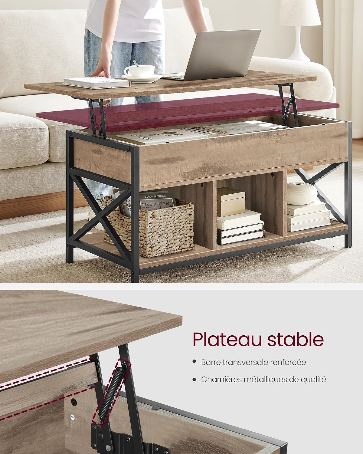 Thumbnail 4 de VASAGLE LCT202B50 table relevable 50×100 cm