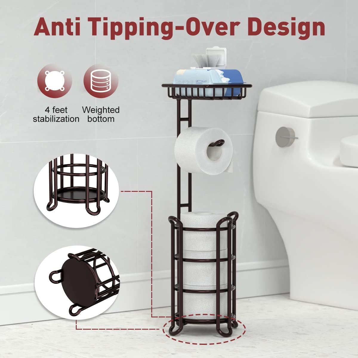 Thumbnail 1 de TreeLen TPH01 Freestanding Toilet Paper Holder with Shelf, Bronze Metal