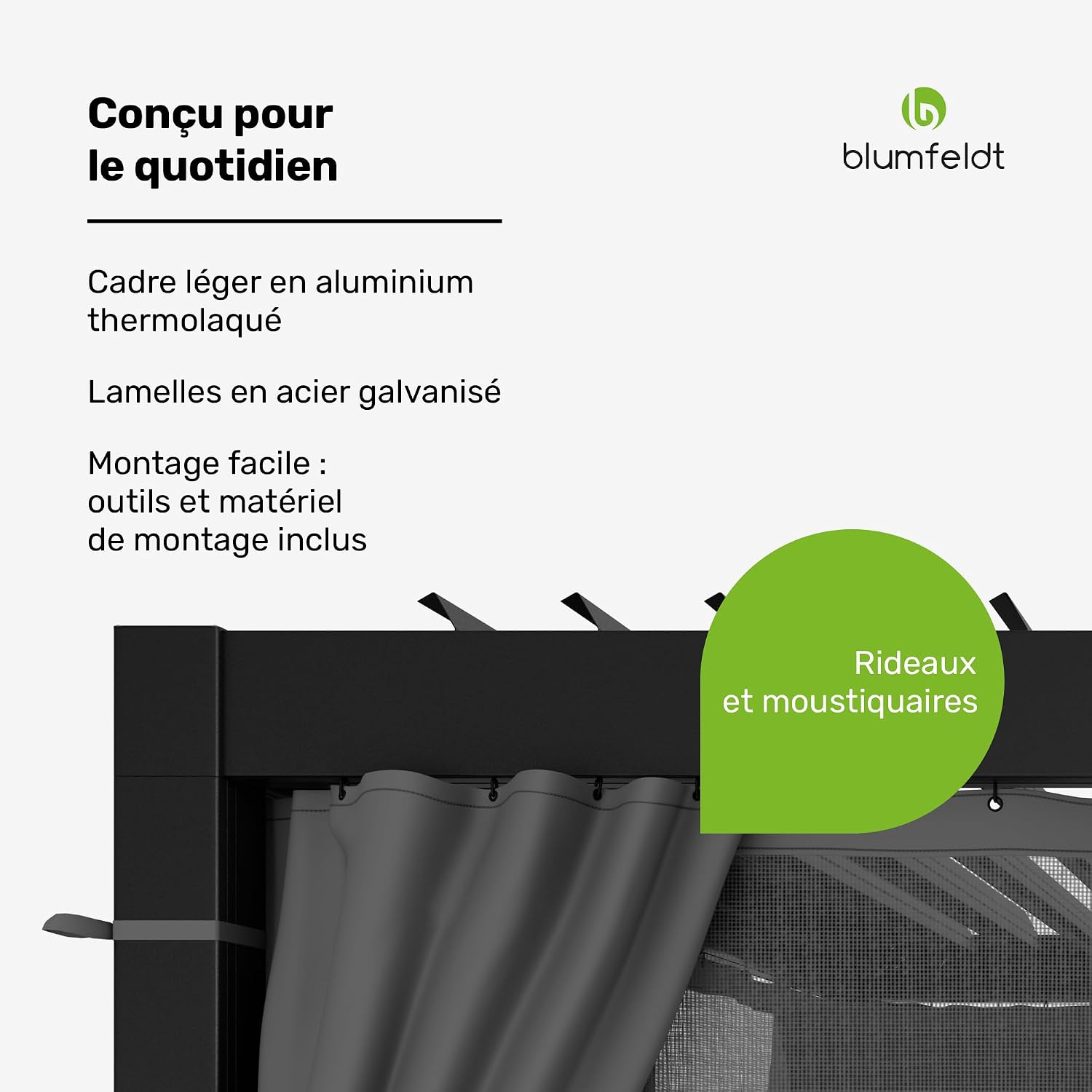 Detalle de blumfeldt pergola 3 x 4 m met verstelbaar lamellendak en muggennetten