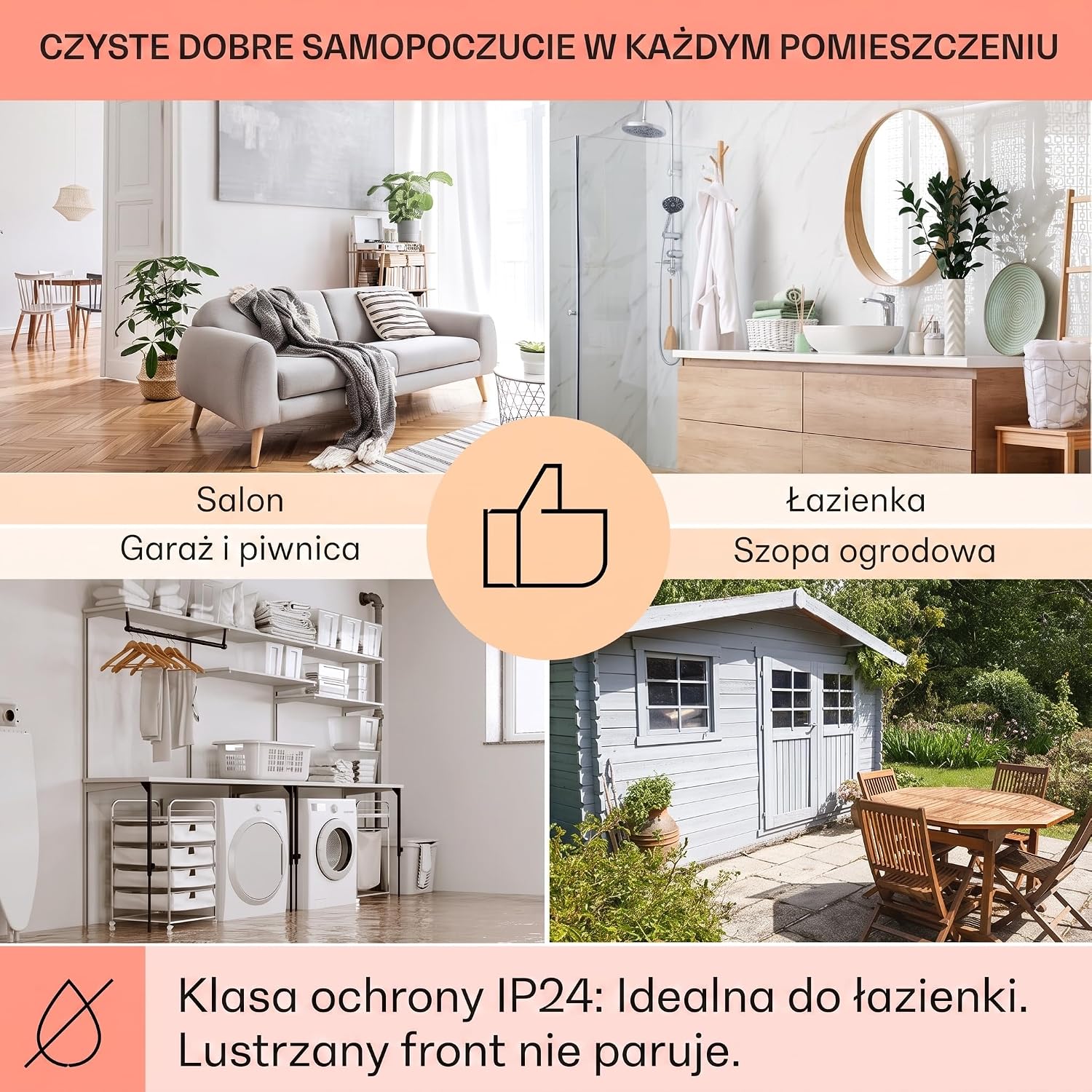 Detalle 2 de Klarstein La Palma – lustrzany grzejnik na podczerwień 900 W, IP24, Wi-Fi