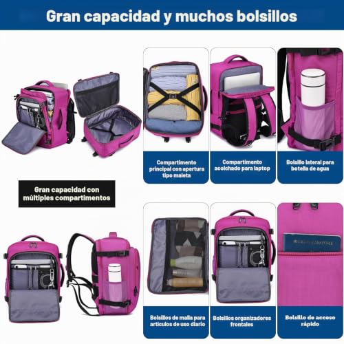 Detalle de ENZOSUM Mochila de Cabina 24L 40x30x20 violeta para Ryanair, Vueling y más