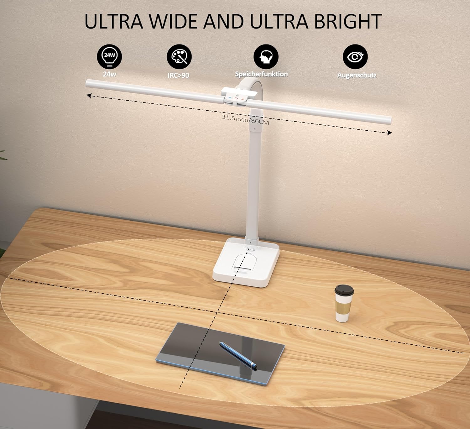 Thumbnail 1 de LOTTBUTY Doppelkopf Schreibtischlampe LED dimmbar (24 W, 80 cm) mit Tageslicht & Handyhalter