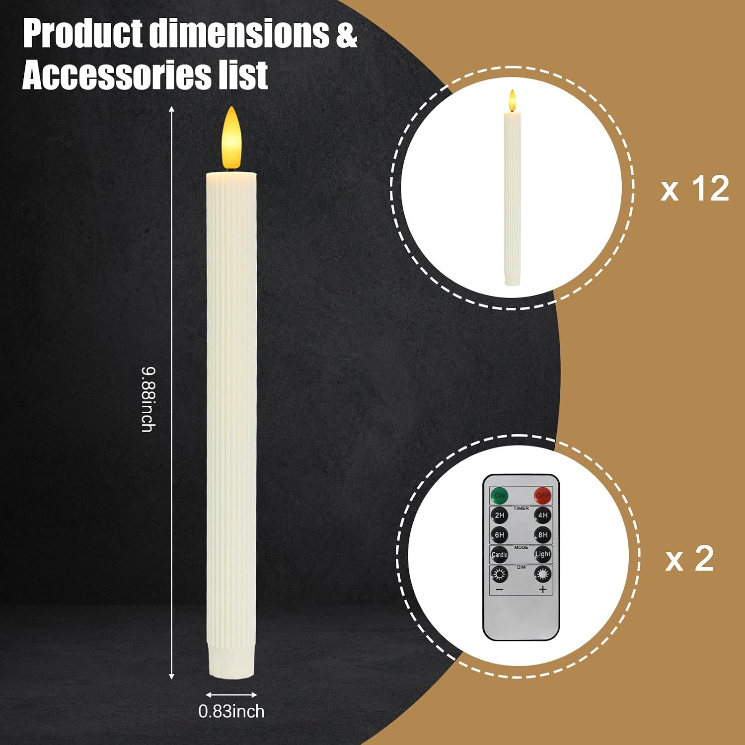 Thumbnail 6 de Dixmas 12 Stück LED Stabkerzen mit Fernbedienung – Flammenlose Tafelkerzen mit Timerfunktion, Warmweiß