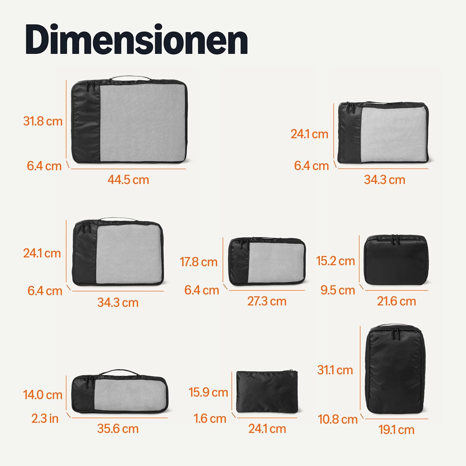 Detalle de Amazon Essentials 8-teiliges Packwürfel-Reisezubehörset – Gepäck-Organizer mit Doppelreißverschluss