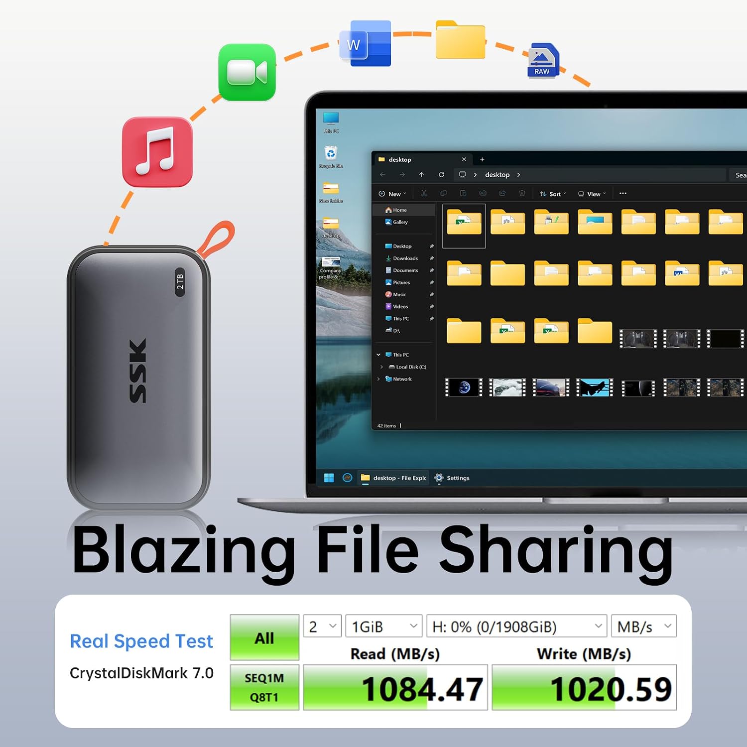 Detalle de SSK Portable SSD 2TB: Ultra‑Portable USB 3.2 Gen2 External SSD for Fast, On‑the‑Go Storage