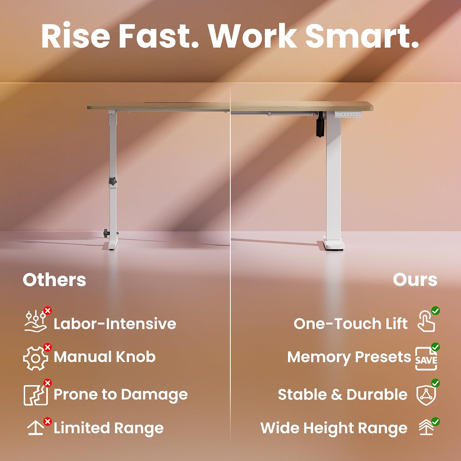 Detalle 2 de HUANUO 80cm Electric Standing Desk with 4 Memory Settings