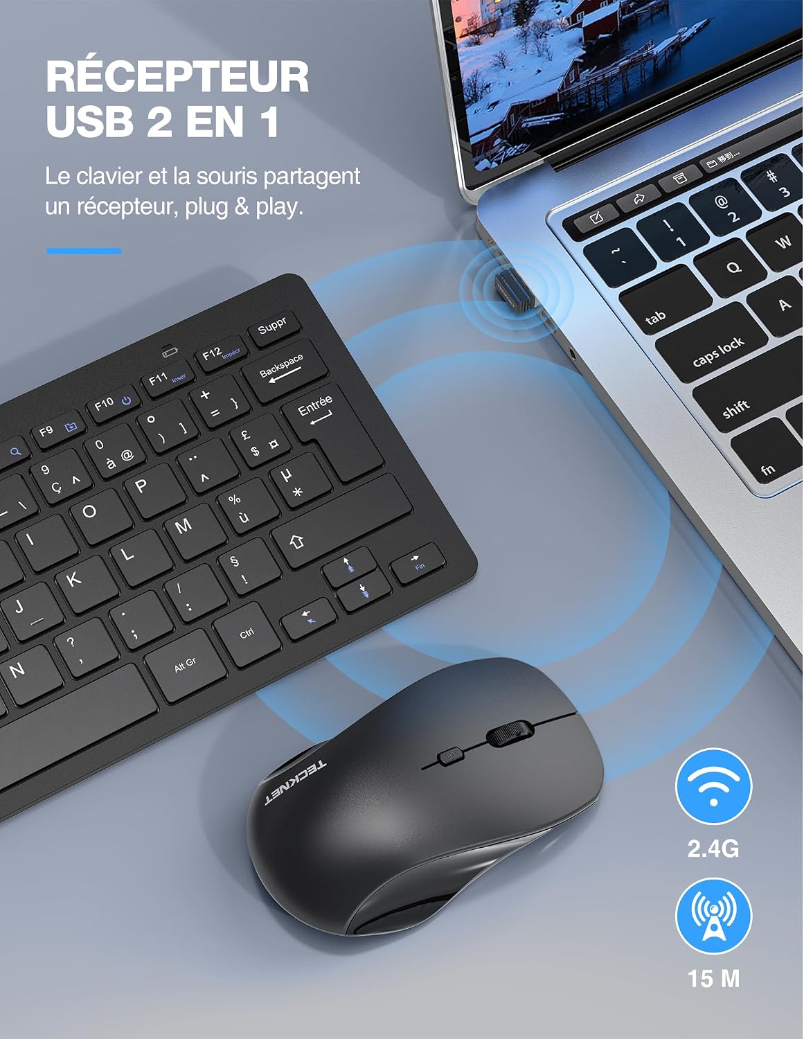 Detalle 2 de TECKNET Clavier et Souris 2,4G silencieux ⌨