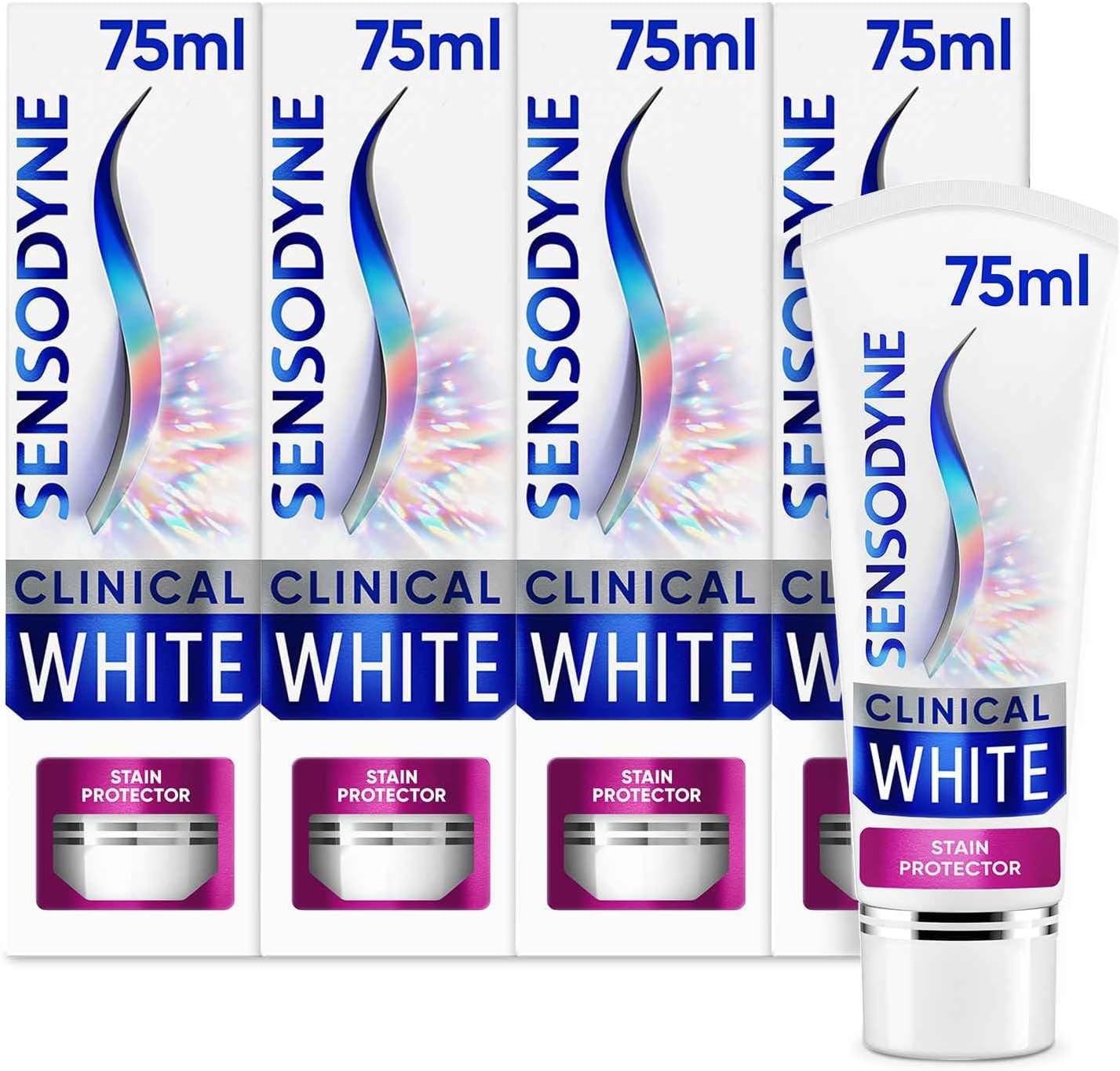 Detalle de Sensodyne Clinical White Stain Protector Toothpaste – 4 × 75ml for Sensitive Teeth and Whitening
