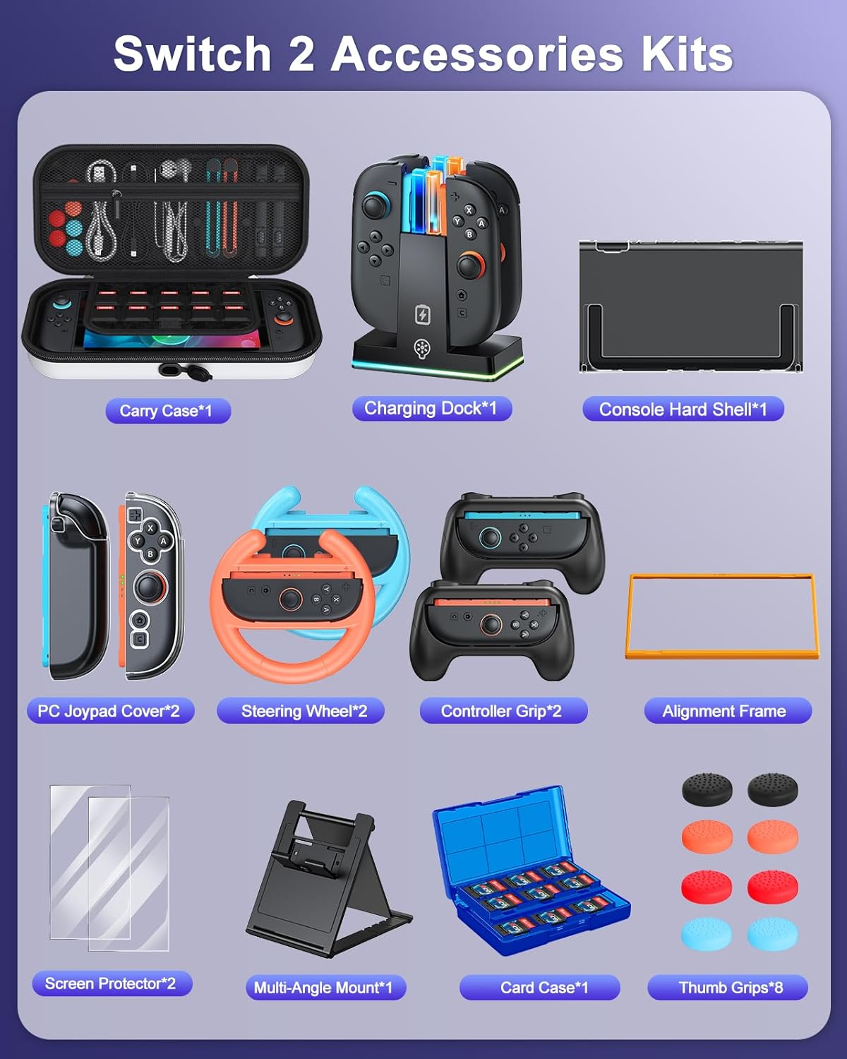 Thumbnail 1 de WAXITY 23-in-1 Bundle für Nintendo Switch 2 – Tragetasche, Ladestation und mehr (Weiß)