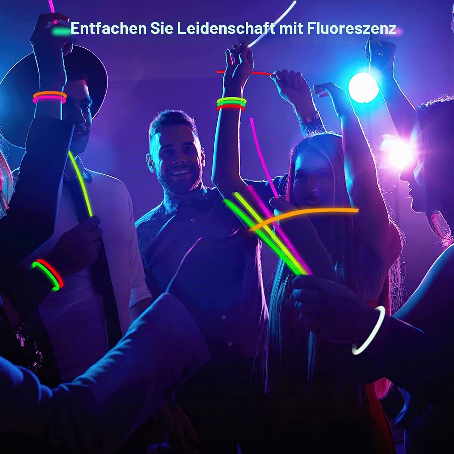 Detalle 2 de DELEE Knicklichter Set – 100 Neon-Knicklichter mit Anschlüssen, 8 Zoll, LED-freier Party-Deko