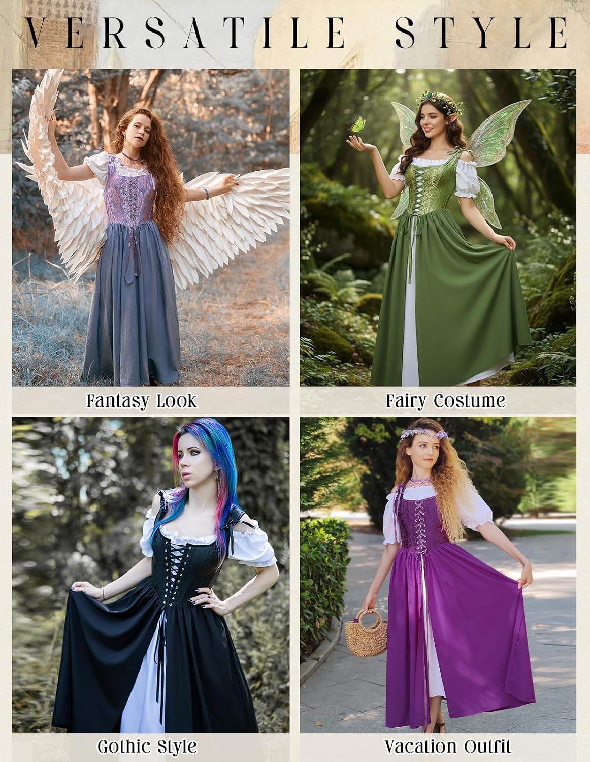 Detalle 2 de Scarlet Darkness Renaissance Costume Dress, Two-Piece Corset Set with Pockets